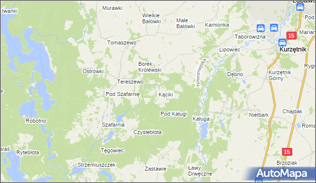 mapa Kąciki gmina Kurzętnik, Kąciki gmina Kurzętnik na mapie Targeo