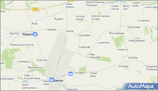 mapa Kadłubek gmina Sienno, Kadłubek gmina Sienno na mapie Targeo