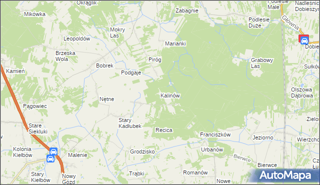 mapa Kalinów gmina Stromiec, Kalinów gmina Stromiec na mapie Targeo