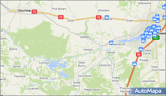 mapa Kaliszki gmina Rawa Mazowiecka, Kaliszki gmina Rawa Mazowiecka na mapie Targeo