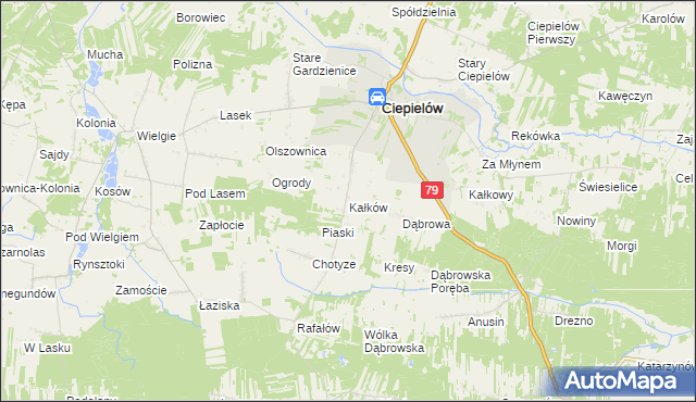 mapa Kałków gmina Ciepielów, Kałków gmina Ciepielów na mapie Targeo