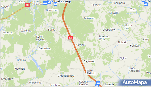 mapa Kamień gmina Białobrzegi, Kamień gmina Białobrzegi na mapie Targeo