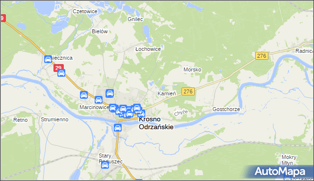 mapa Kamień gmina Krosno Odrzańskie, Kamień gmina Krosno Odrzańskie na mapie Targeo