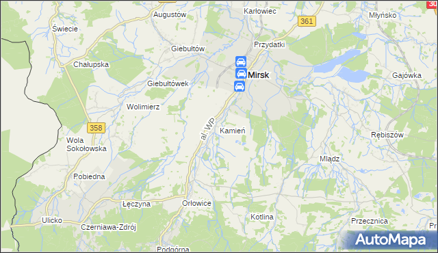 mapa Kamień gmina Mirsk, Kamień gmina Mirsk na mapie Targeo