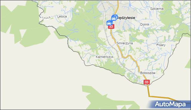 mapa Kamieńczyk gmina Międzylesie, Kamieńczyk gmina Międzylesie na mapie Targeo