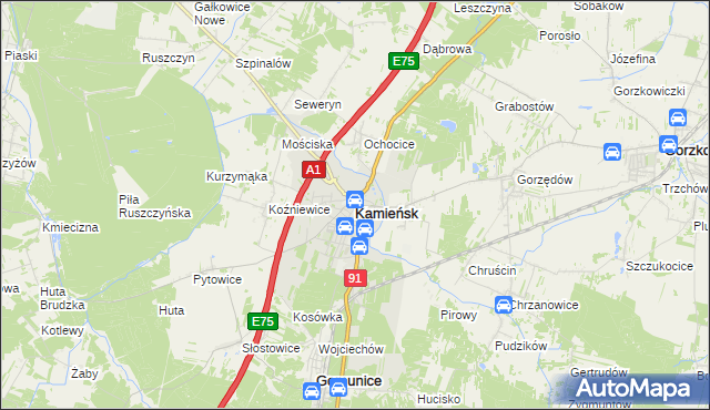 mapa Kamieńsk, Kamieńsk na mapie Targeo