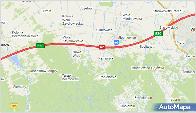 mapa Kamionka gmina Wiskitki, Kamionka gmina Wiskitki na mapie Targeo