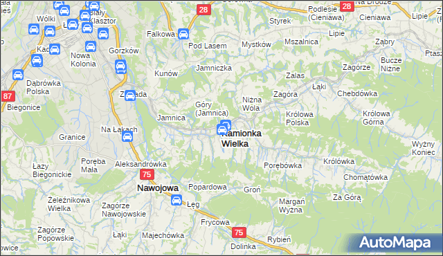 mapa Kamionka Wielka, Kamionka Wielka na mapie Targeo