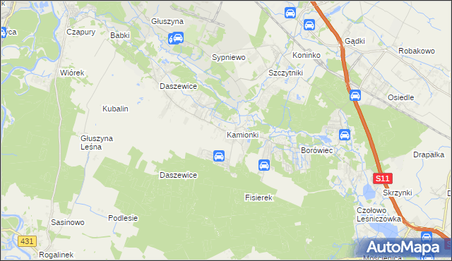 mapa Kamionki gmina Kórnik, Kamionki gmina Kórnik na mapie Targeo