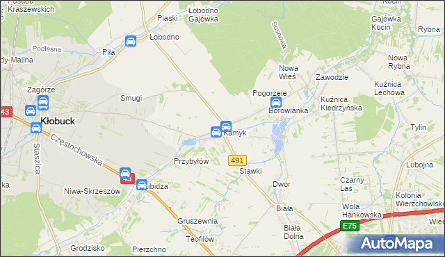 mapa Kamyk gmina Kłobuck, Kamyk gmina Kłobuck na mapie Targeo