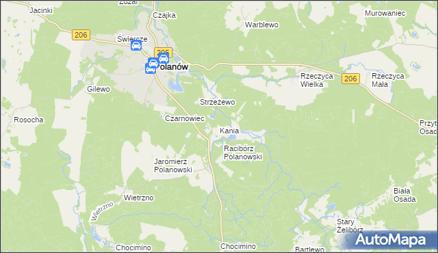 mapa Kania gmina Polanów, Kania gmina Polanów na mapie Targeo