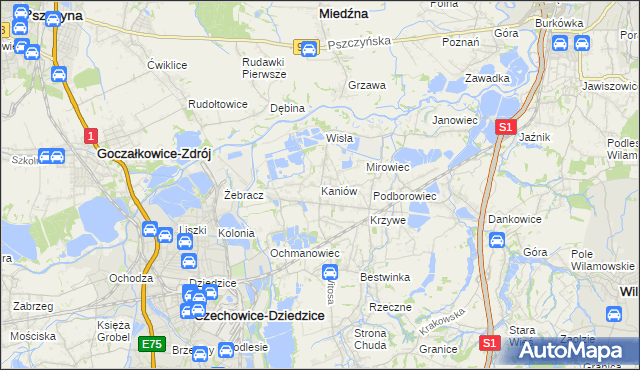 mapa Kaniów gmina Bestwina, Kaniów gmina Bestwina na mapie Targeo