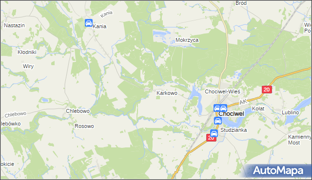 mapa Karkowo gmina Chociwel, Karkowo gmina Chociwel na mapie Targeo