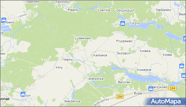 mapa Karłowice gmina Swarzędz, Karłowice gmina Swarzędz na mapie Targeo