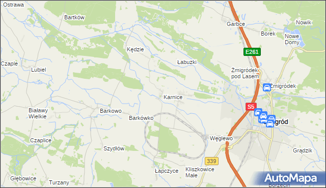 mapa Karnice gmina Żmigród, Karnice gmina Żmigród na mapie Targeo