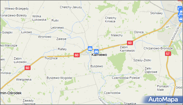 mapa Karniewo powiat makowski, Karniewo powiat makowski na mapie Targeo