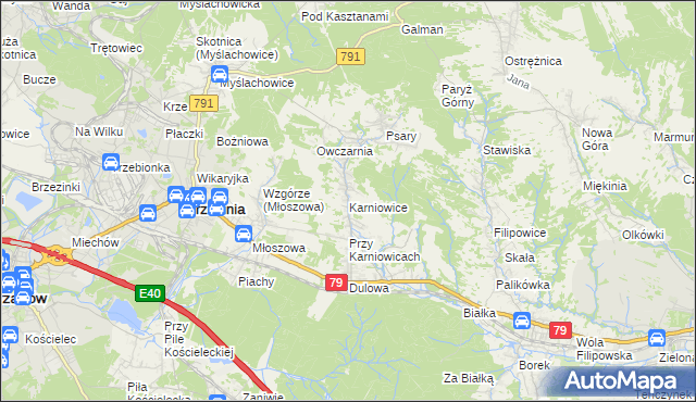 mapa Karniowice gmina Trzebinia, Karniowice gmina Trzebinia na mapie Targeo