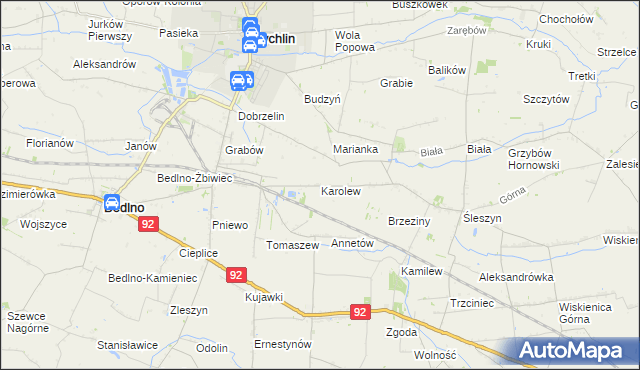 mapa Karolew gmina Bedlno, Karolew gmina Bedlno na mapie Targeo