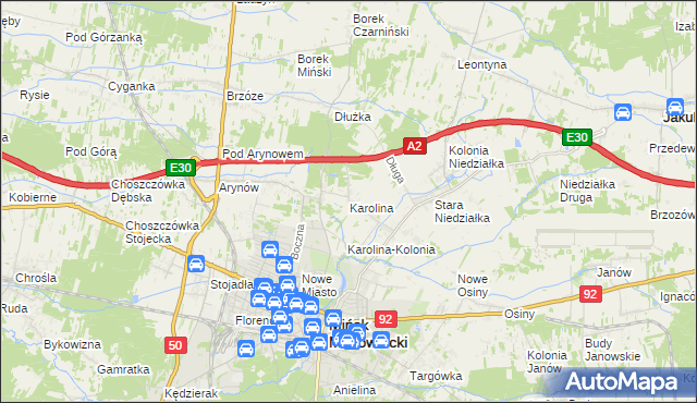 mapa Karolina gmina Mińsk Mazowiecki, Karolina gmina Mińsk Mazowiecki na mapie Targeo