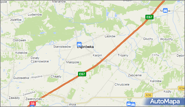 mapa Karpin gmina Dąbrówka, Karpin gmina Dąbrówka na mapie Targeo