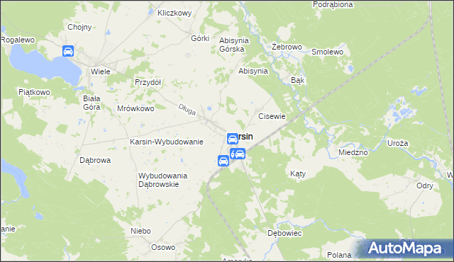mapa Karsin powiat kościerski, Karsin powiat kościerski na mapie Targeo