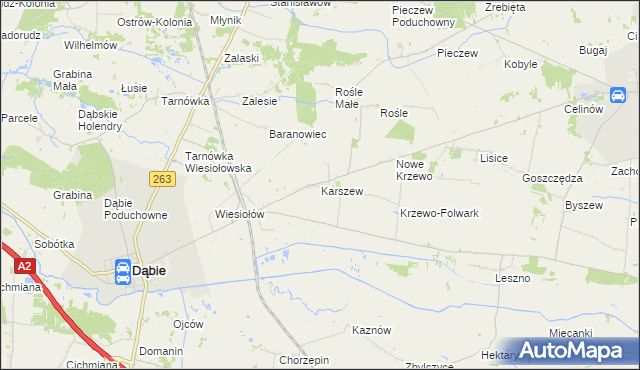 mapa Karszew gmina Dąbie, Karszew gmina Dąbie na mapie Targeo