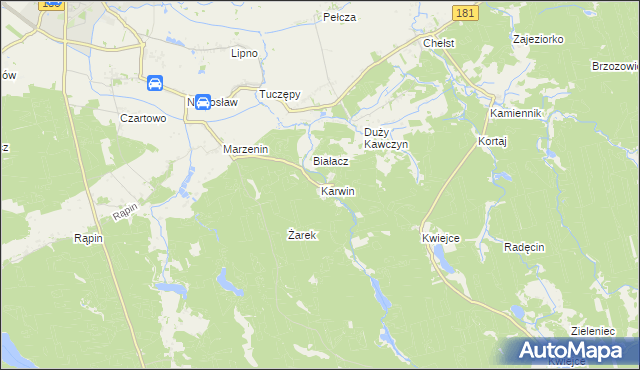 mapa Karwin gmina Drezdenko, Karwin gmina Drezdenko na mapie Targeo