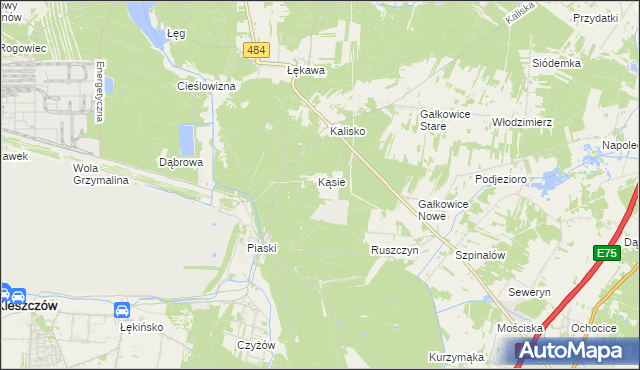 mapa Kąsie gmina Kamieńsk, Kąsie gmina Kamieńsk na mapie Targeo