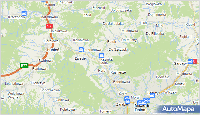 mapa Kasinka Mała, Kasinka Mała na mapie Targeo