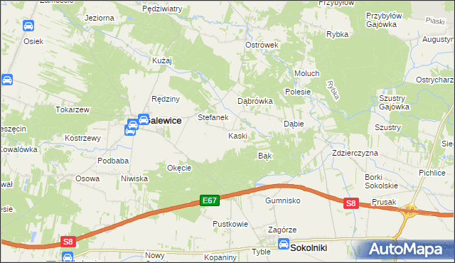 mapa Kaski gmina Galewice, Kaski gmina Galewice na mapie Targeo