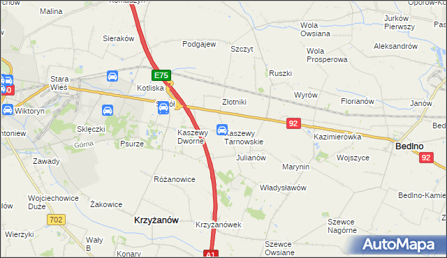 mapa Kaszewy Tarnowskie, Kaszewy Tarnowskie na mapie Targeo