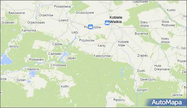 mapa Katarzynów gmina Kobiele Wielkie, Katarzynów gmina Kobiele Wielkie na mapie Targeo