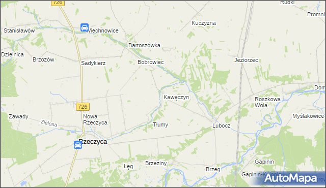 mapa Kawęczyn gmina Rzeczyca, Kawęczyn gmina Rzeczyca na mapie Targeo