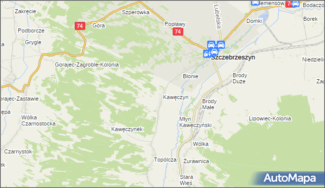 mapa Kawęczyn gmina Szczebrzeszyn, Kawęczyn gmina Szczebrzeszyn na mapie Targeo