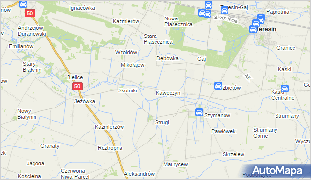 mapa Kawęczyn gmina Teresin, Kawęczyn gmina Teresin na mapie Targeo