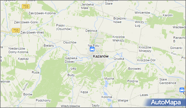 mapa Kazanów powiat zwoleński, Kazanów powiat zwoleński na mapie Targeo