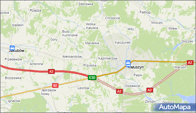 mapa Kazimierzów gmina Kałuszyn, Kazimierzów gmina Kałuszyn na mapie Targeo