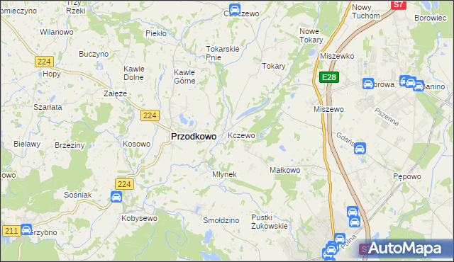 mapa Kczewo gmina Przodkowo, Kczewo gmina Przodkowo na mapie Targeo