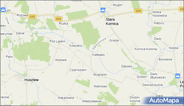 mapa Kiełbaski, Kiełbaski na mapie Targeo