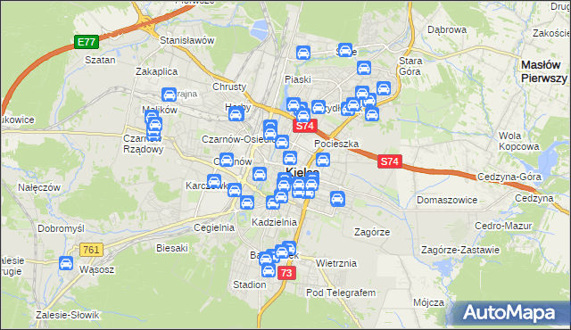 mapa Kielc, Kielce na mapie Targeo