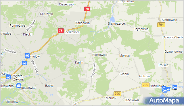 mapa Kiełkowice, Kiełkowice na mapie Targeo