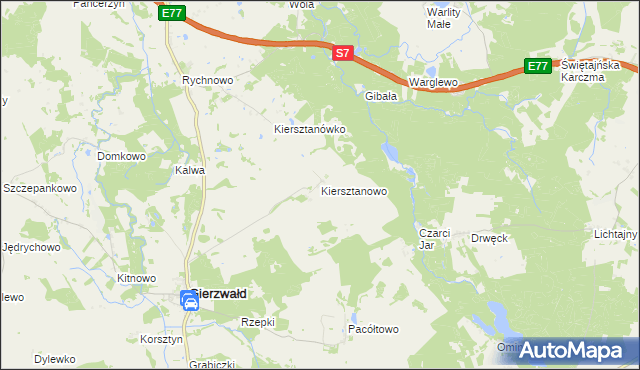 mapa Kiersztanowo gmina Grunwald, Kiersztanowo gmina Grunwald na mapie Targeo