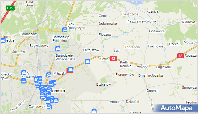 mapa Kietlin gmina Radomsko, Kietlin gmina Radomsko na mapie Targeo