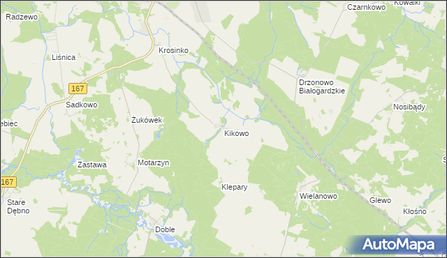 mapa Kikowo gmina Tychowo, Kikowo gmina Tychowo na mapie Targeo