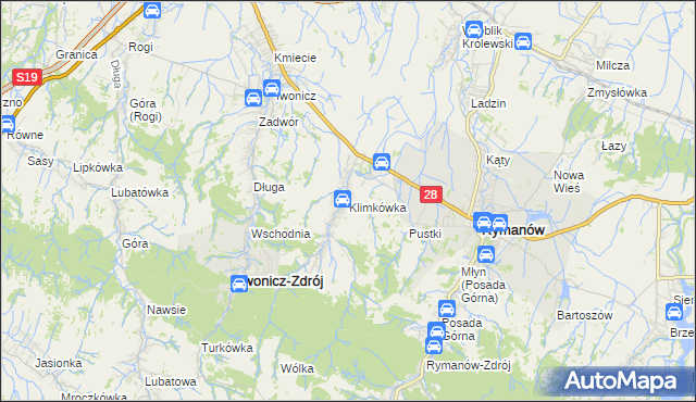 mapa Klimkówka gmina Rymanów, Klimkówka gmina Rymanów na mapie Targeo