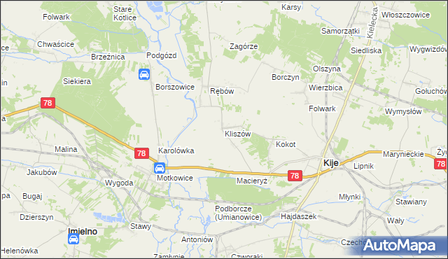 mapa Kliszów gmina Kije, Kliszów gmina Kije na mapie Targeo