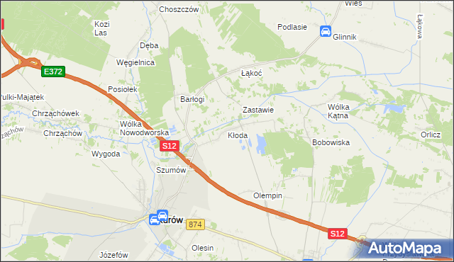 mapa Kłoda gmina Kurów, Kłoda gmina Kurów na mapie Targeo