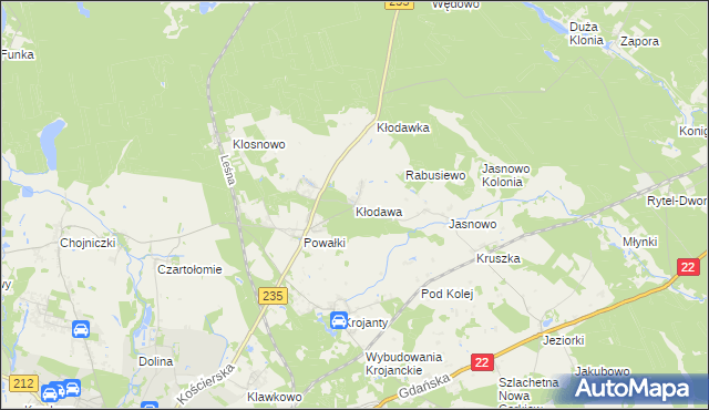 mapa Kłodawa gmina Chojnice, Kłodawa gmina Chojnice na mapie Targeo