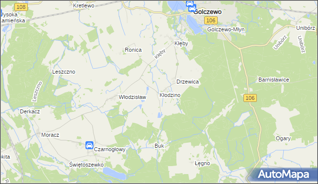 mapa Kłodzino gmina Golczewo, Kłodzino gmina Golczewo na mapie Targeo