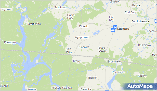 mapa Klonowo gmina Lubiewo, Klonowo gmina Lubiewo na mapie Targeo